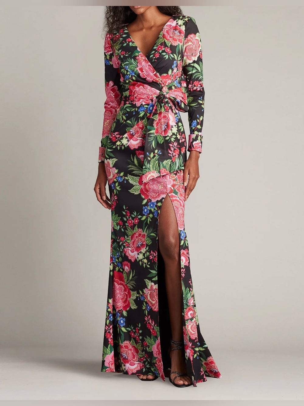 Tadashi Shoij Talvo Floral Print Wrap Gown NWT